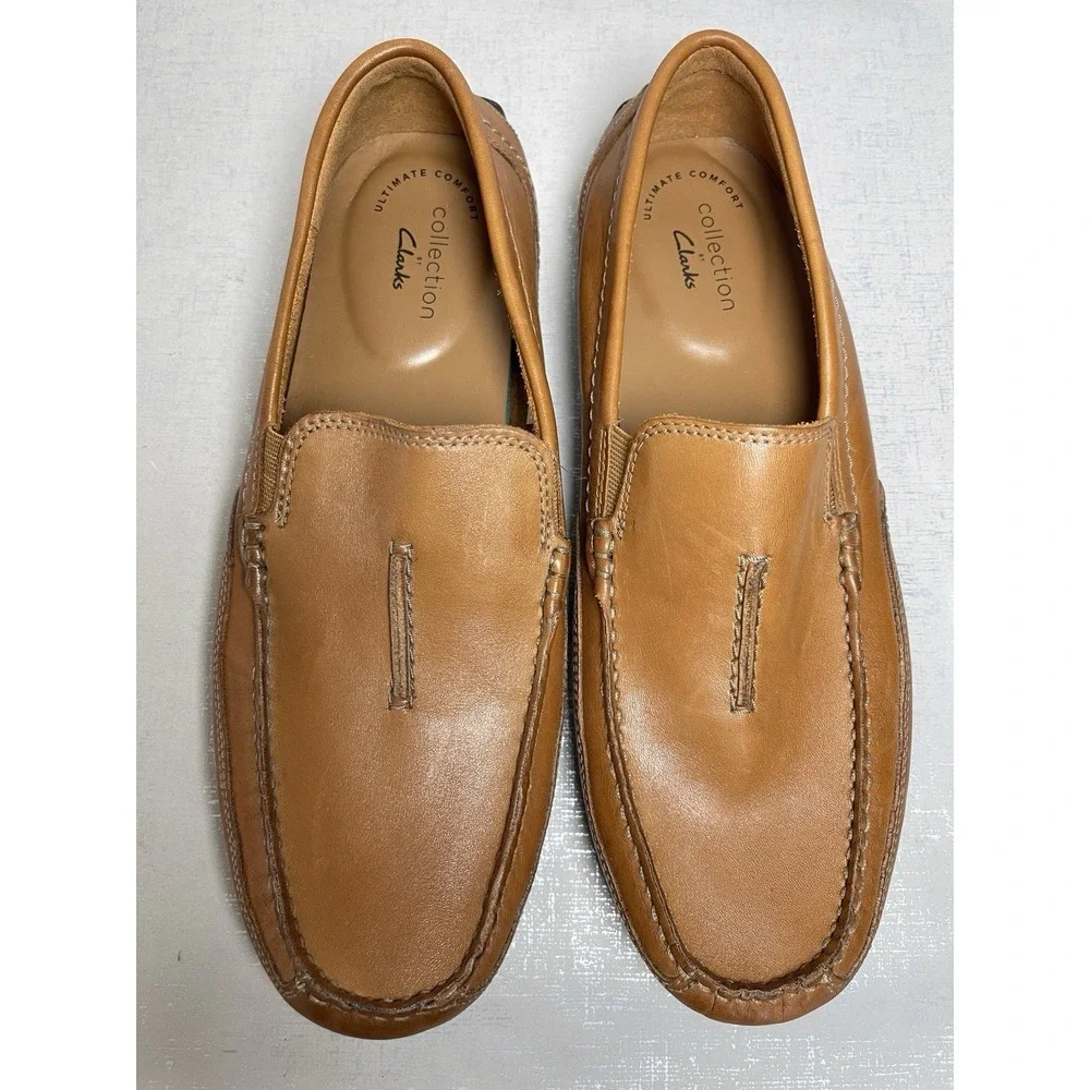 Clarks Ashmont Race Men's Tan Leather Loafers Driver Comfort Shoes 9 M